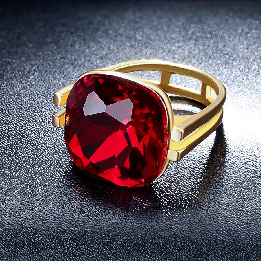 Red Opal Stone Fashion Square Wedding Rings For Women Gold Color CZ Zircon Ring Female OL Vintage Jewelry