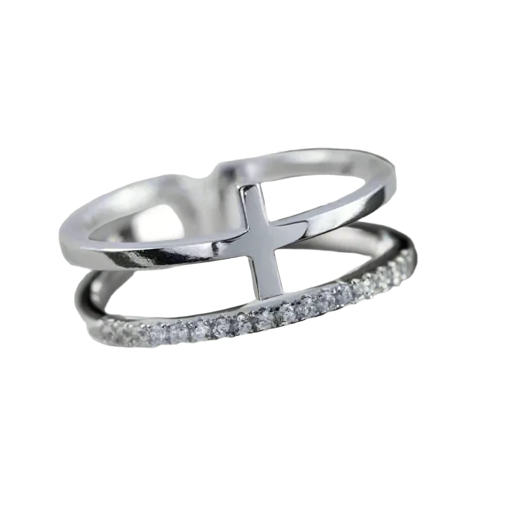 Cross Adjustable Open 925 Sterling Silver Ring 925 Sterling Silver WHITE resizable
