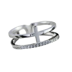 Cross Adjustable Open 925 Sterling Silver Ring 925 Sterling Silver WHITE resizable