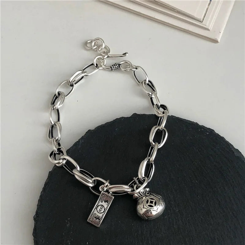 Old Dollar Money Bag 925 Sterling Silver Bracelet
