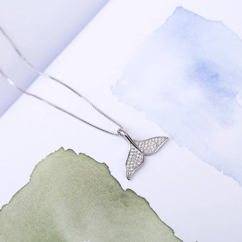 Dolphin Tail Zirconia 925 Sterling Silver Necklace & Pendant