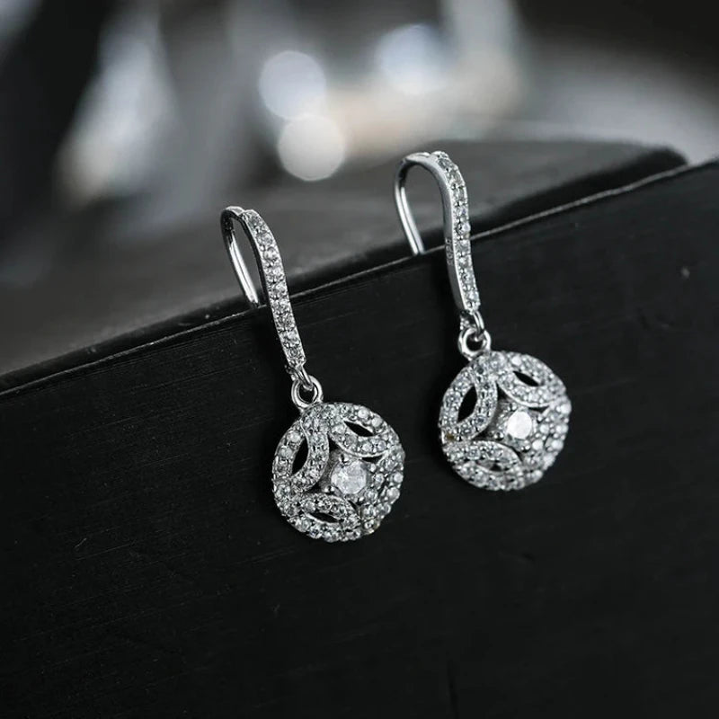 Round Zirconia 925 Sterling Silver Drop Earrings