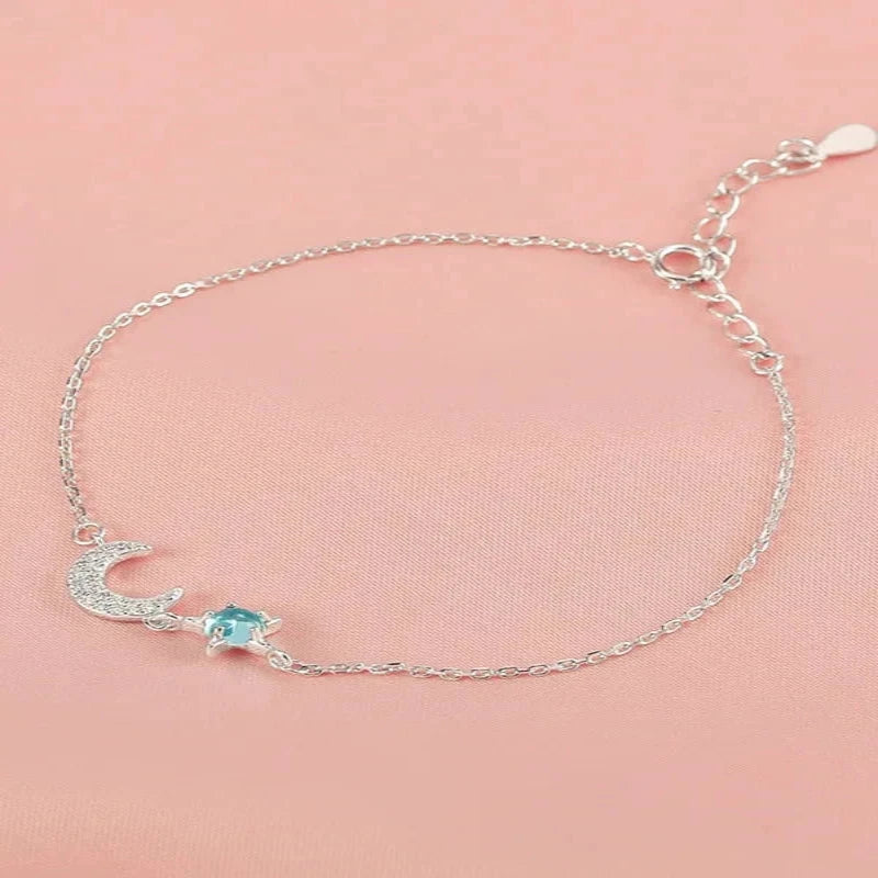 Star Moon Zircon 925 Sterling Silver Bracelet