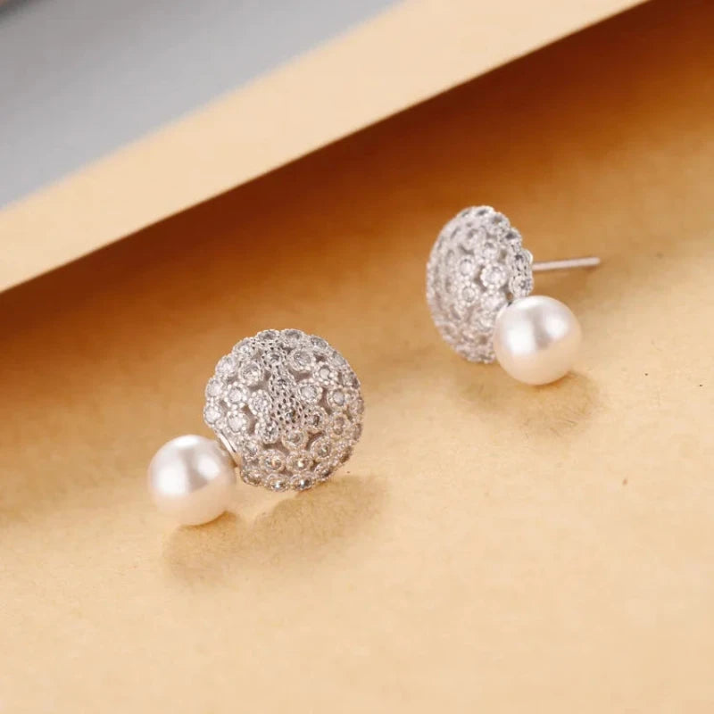 Flower Shell pearl 925 Sterling Silver Stud Earrings