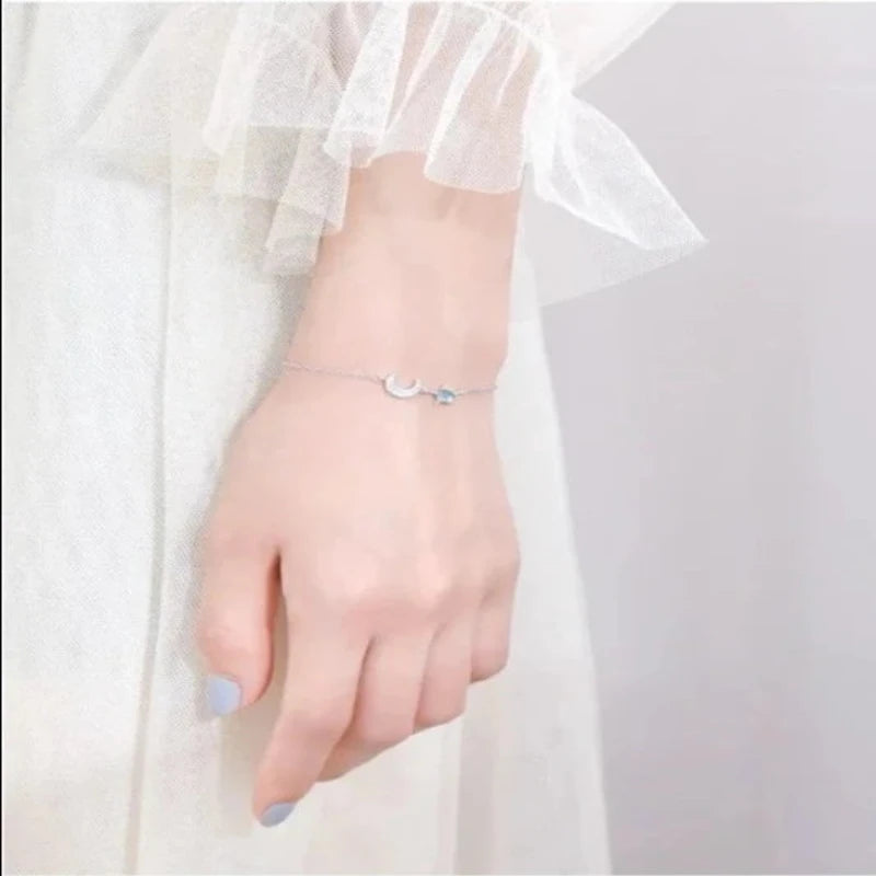 Star Moon Zircon 925 Sterling Silver Bracelet