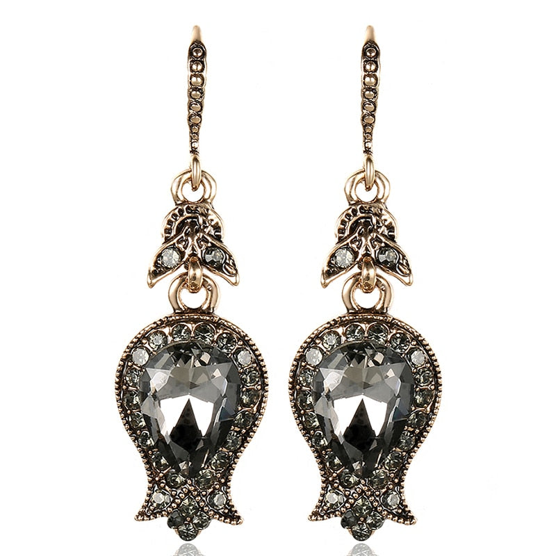 Hot Luxury Gray Big Crystal Bridal Earrings For Women Antique Gold Beach Party Drop Earrings Vintage Jewelry
