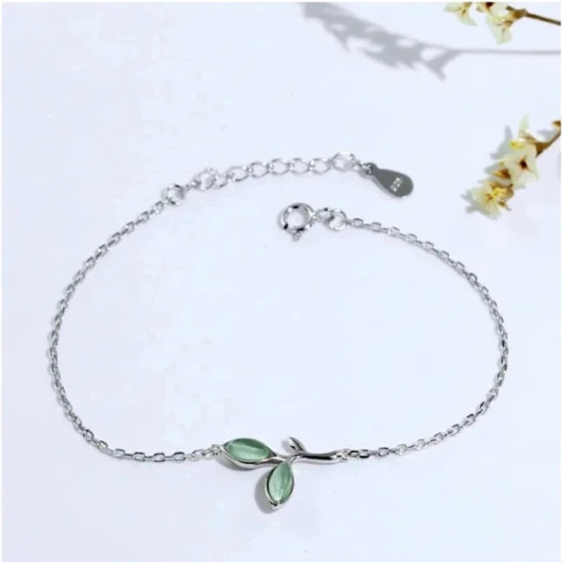 Green leaves 925 Sterling Silver Bracelet