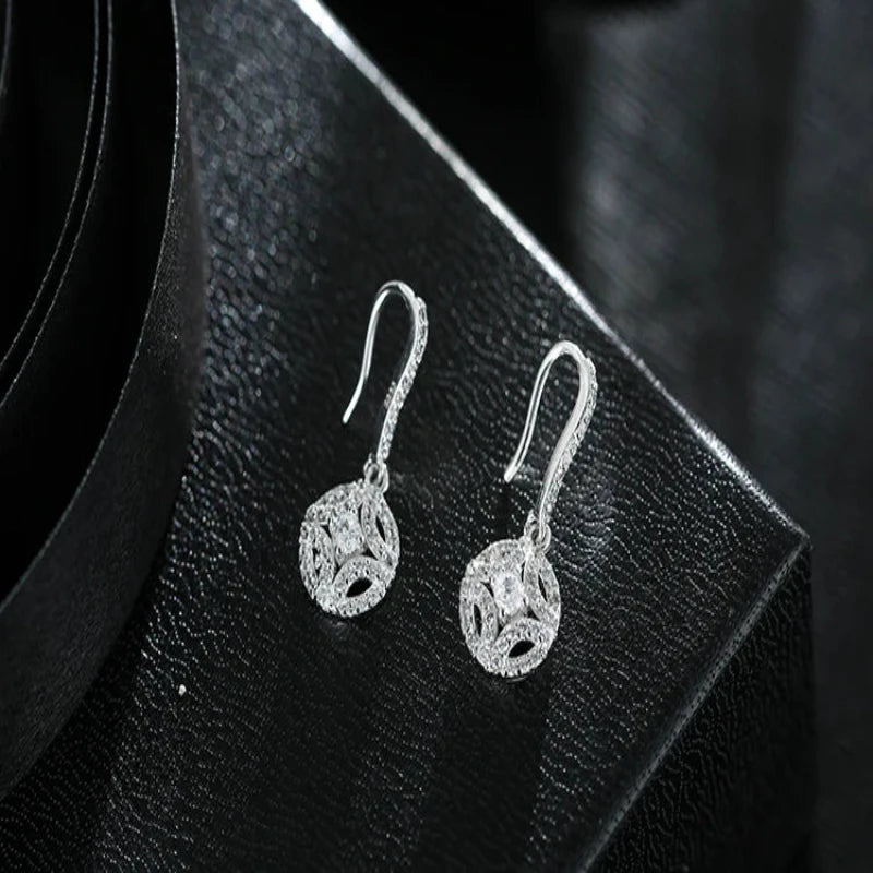 Round Zirconia 925 Sterling Silver Drop Earrings