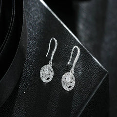 Round Zirconia 925 Sterling Silver Drop Earrings