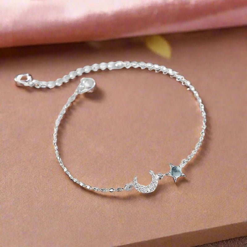Star Moon Zircon 925 Sterling Silver Bracelet