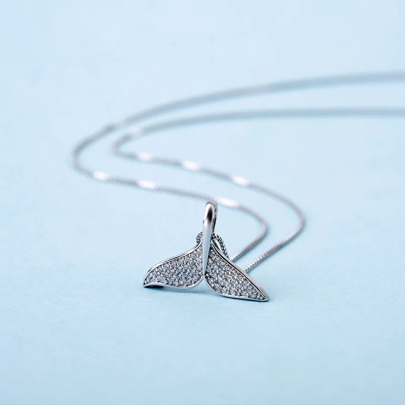 Dolphin Tail Zirconia 925 Sterling Silver Necklace & Pendant