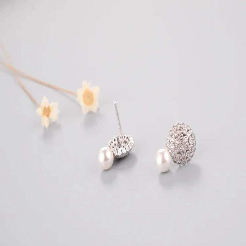 Flower Shell pearl 925 Sterling Silver Stud Earrings