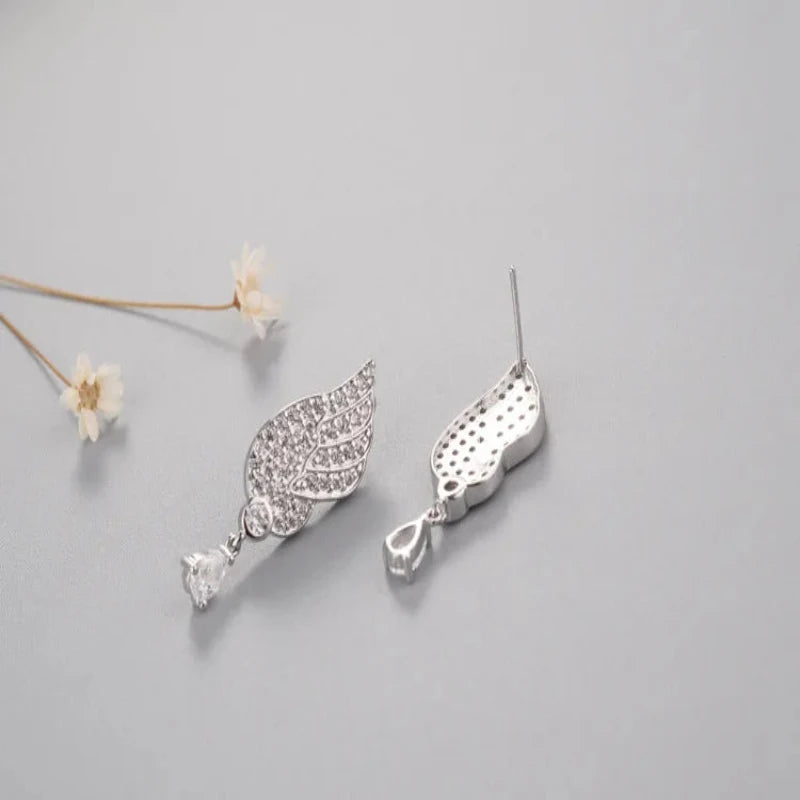Angel wings CZ Zircon 925 Sterling Stud Earrings in silver