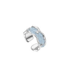 Blue Enamel Adjustable Open 925 Sterling Silver Ring JZ243Wide ring