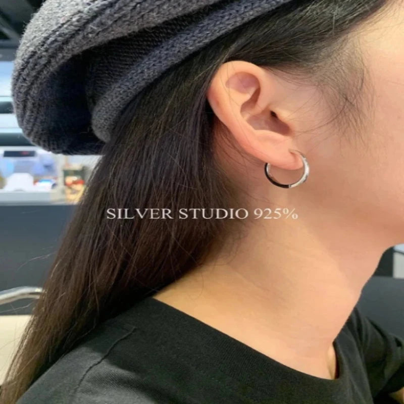 Circle 925 Sterling Silver Hoop Earrings