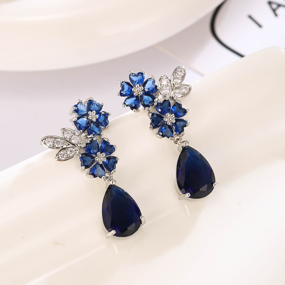 Blue Crystal Teardrop Dangle Earrings, Jewllery for Brides, Bridesmaids, Prom and Wedding Parties