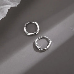 Round Inlaid 925 Sterling Silver Hoop Earrings Silver