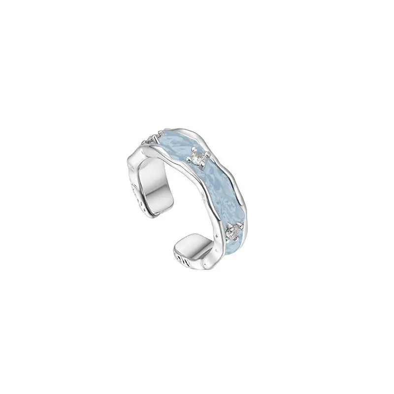 Blue Enamel Adjustable Open 925 Sterling Silver Ring JZ245Narrow ring