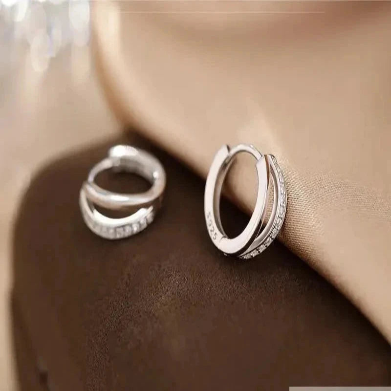 Inlaid Zircon 925 Sterling Silver hoop Earrings Silver