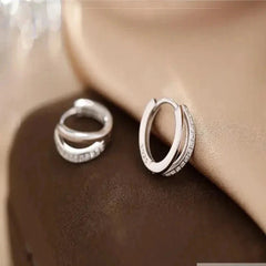 Inlaid Zircon 925 Sterling Silver hoop Earrings Silver