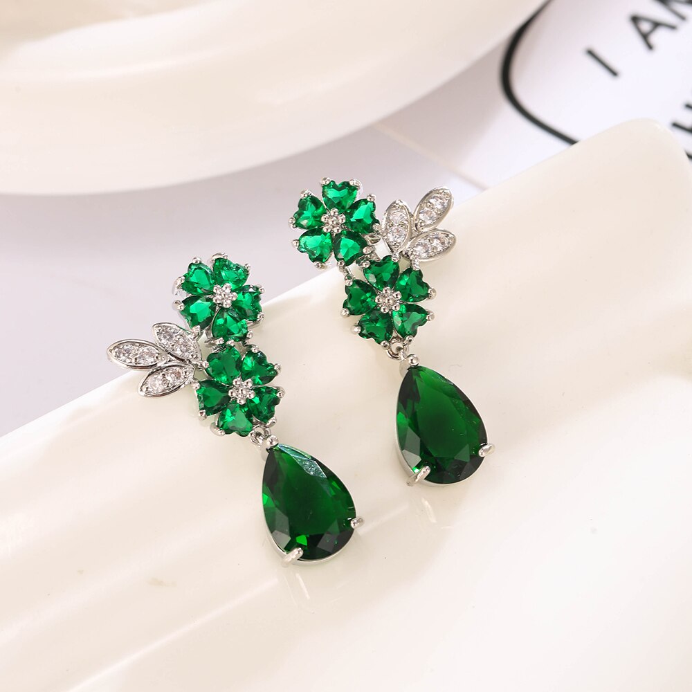 Green Crystal Teardrop Dangle Earrings, Jewllery for Brides, Bridesmaids, Prom and Wedding Parties