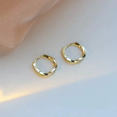 Round Inlaid 925 Sterling Silver Hoop Earrings Gold
