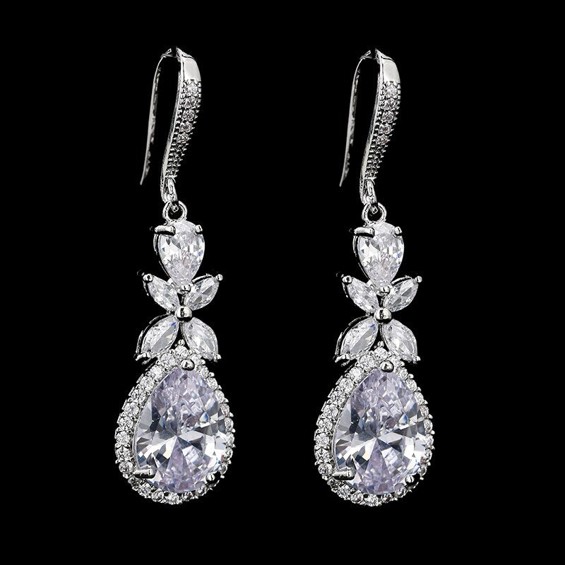 Diamond Crystal Rhinestone Cubic Zirconia Dangle Drop Earrings 