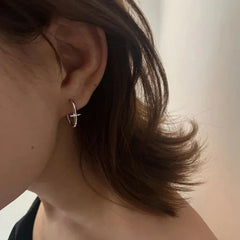 Circle Inlaid Small Star 925 Sterling Silver Hoop Earrings