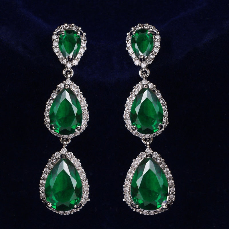 Green Crystal Teardrop Dangle Earrings, Jewllery for Brides, Bridesmaids, Prom and Wedding Parties