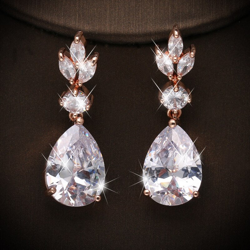 Cubic Zirconia Crystal Teardrop Dangle Bridal Earring for Wedding, Bridesmaid, Prom Jewelry Gift