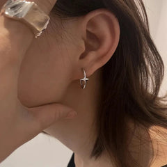 Circle Inlaid Small Star 925 Sterling Silver Hoop Earrings