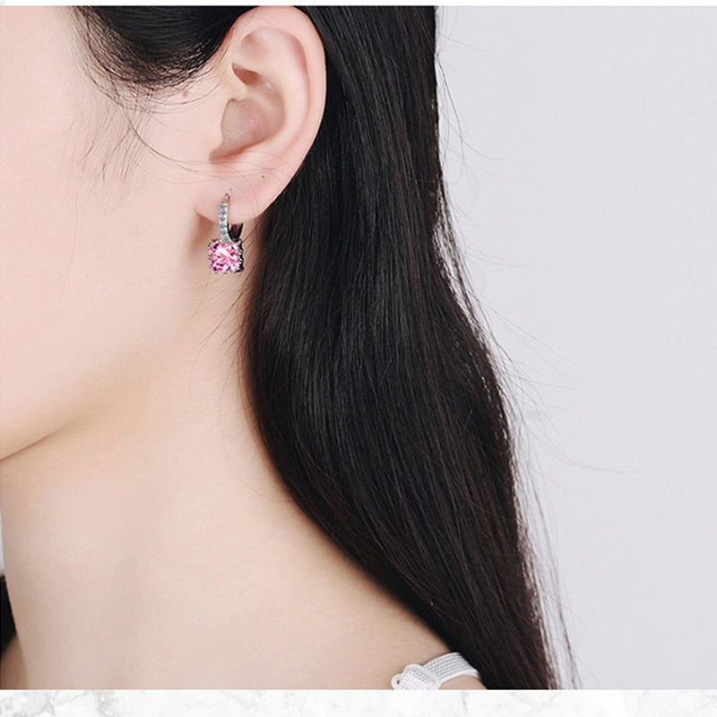 These pink stone dangle earrings for women. Made from 925 sterling silver with silver plated, these leverback earrings are durable and long-lasting.