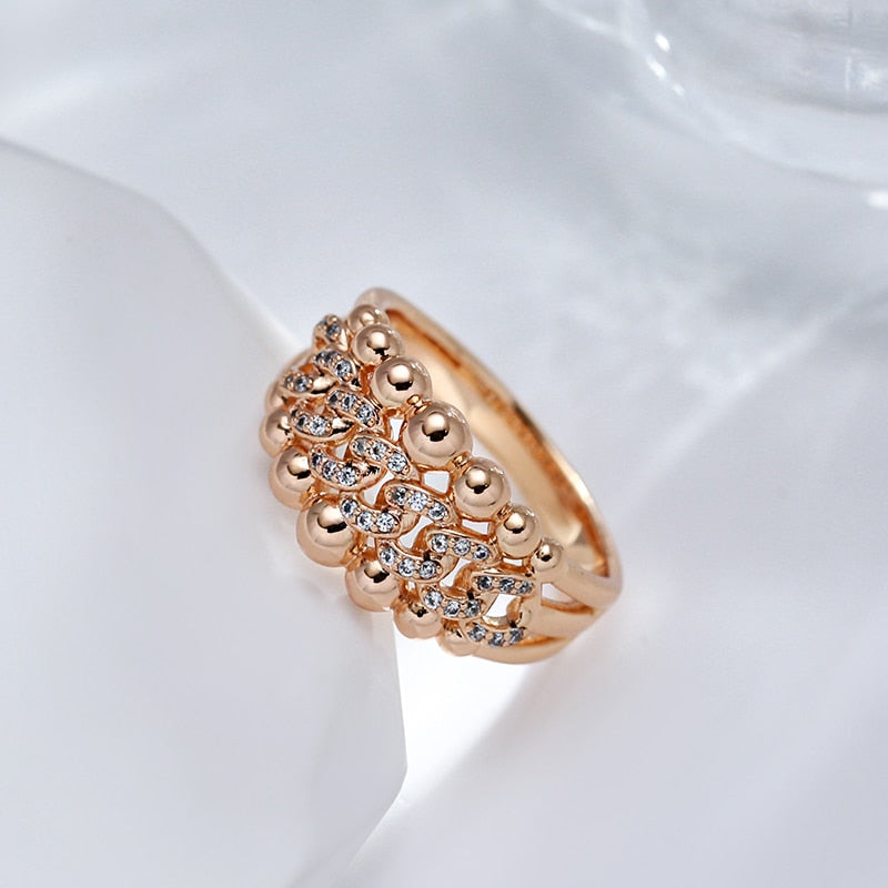 New 585 Rose Gold Color Big Rings for Women Fashion Natural Zircon Crystal Ball Ring Modern Wedding Party Daily Jewelry
