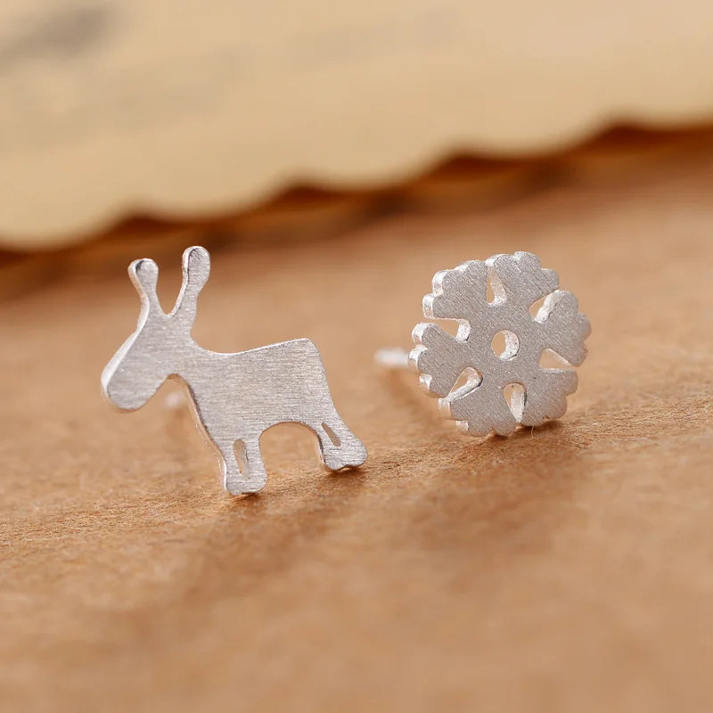 Snowflakes deer Set 925 Sterling Silver Stud Earrings