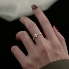 Cross Love Adjustable Open 925 Sterling Silver Ring Silver resizable