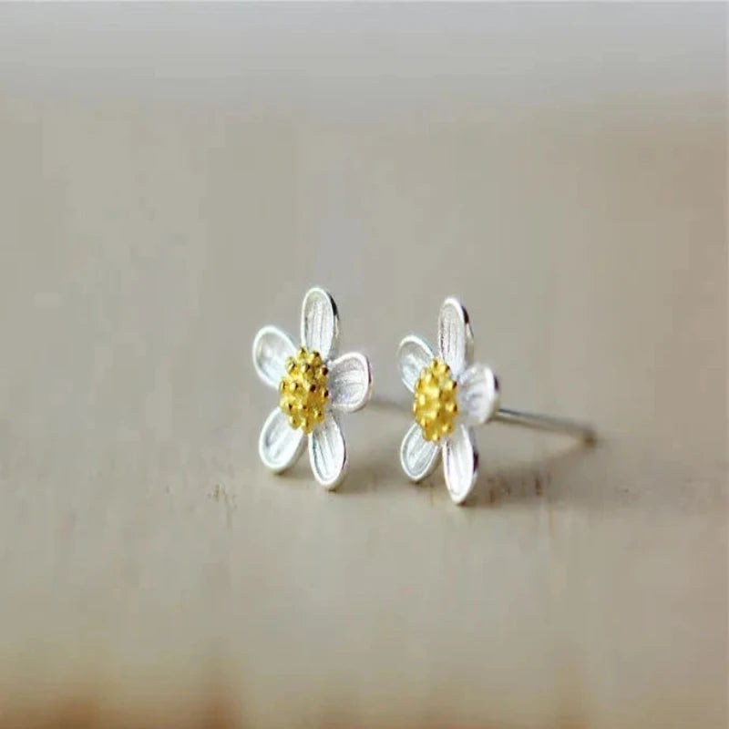 Sunflower Style 925 Sterling Silver Stud Earrings