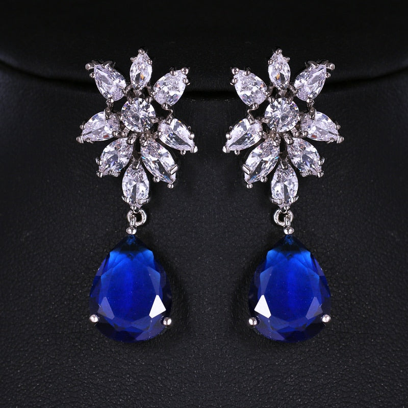 Blue Crystal Teardrop Dangle Earrings, Jewllery for Brides, Bridesmaids, Prom and Wedding Parties