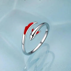 Dolphin Red Tail 925 Sterling Silver Ring resizable
