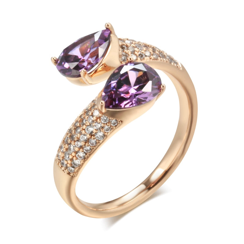 Hot Luxury Purple Natural Zircon Ring For Women 585 Rose Gold Color Open Ring Vintage Wedding Daily Fine Jewelry