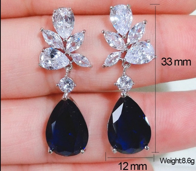 Exquisite Teardrop Cubic Zircon Dangle Earrings for Women Sliver Color Leaf