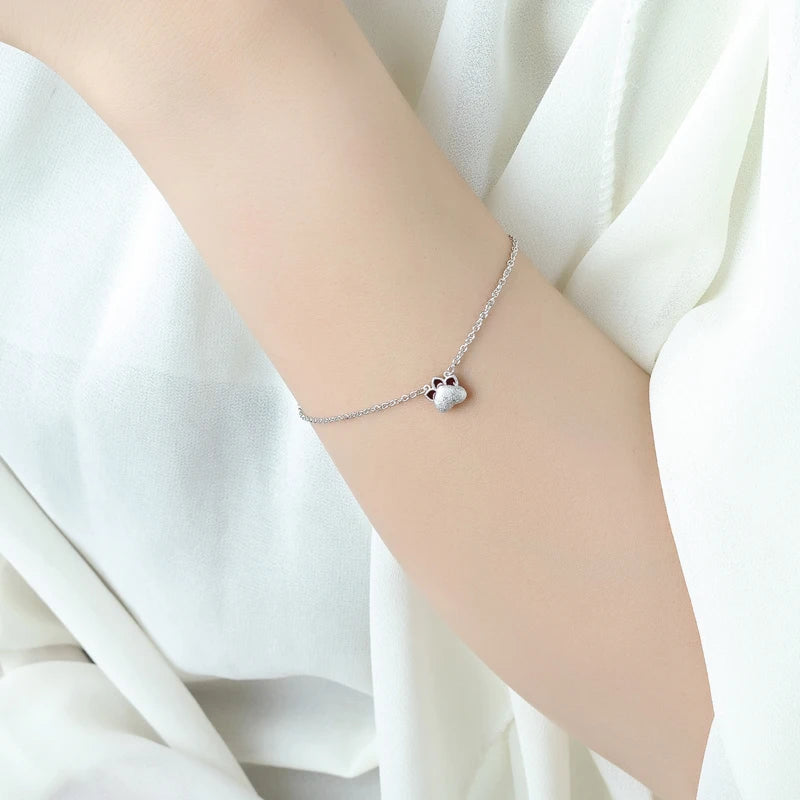 Bar Cat Footprint 925 Sterling Silver Bracelet