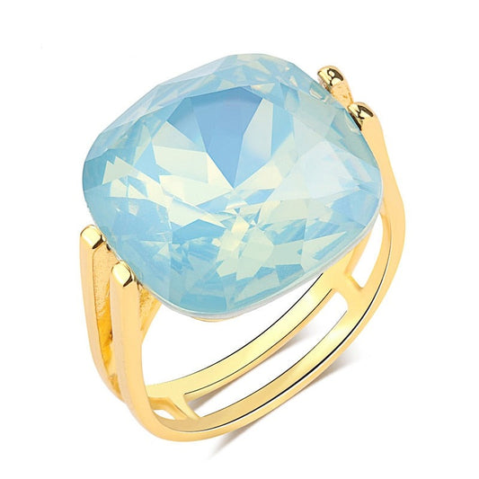 Blue Opal Stone Fashion Square Wedding Rings For Women Gold Color CZ Zircon Ring Female OL Vintage Jewelry