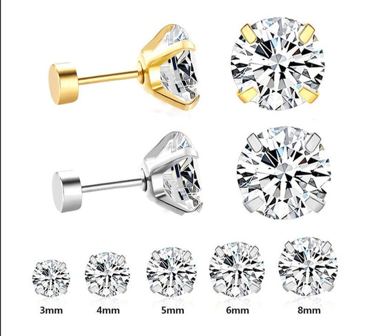 Products Stainless Steel 1 Pair/2Pcs Crystal Studs Earrings For Women and Men 4 Prong Tragus Round Clear Cubic Zirconia Ear Jewelry